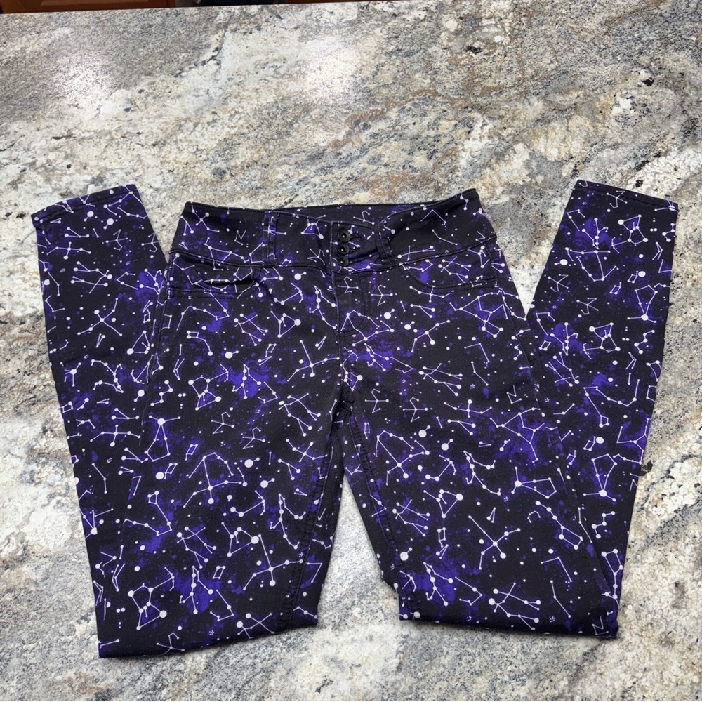 Blackheart Black Super Skinny Pants with Purple Constellation Design Size 3